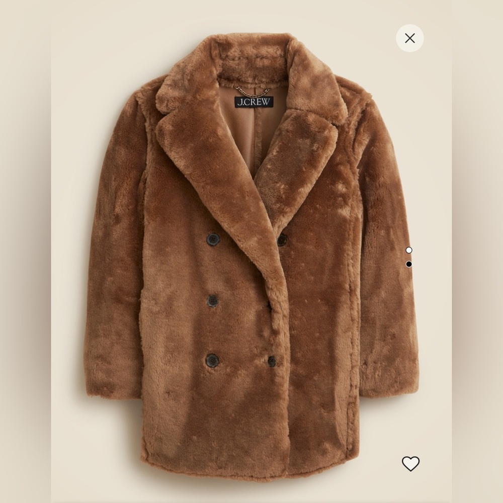NWT J. Crew Faux Fur Peacoat, size L, soft brown